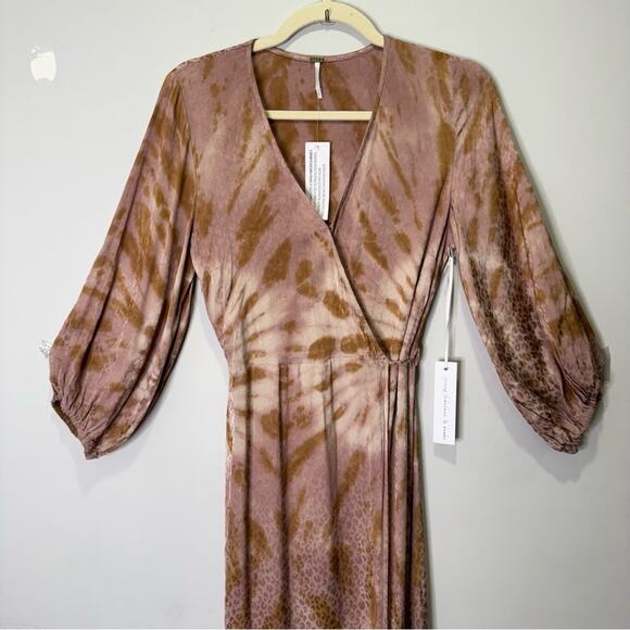 🍁NWT Young Fabulous and Broke YFB Siren Shirt Wrap Midi Dress Adobe Rose Spin XS - Picture 6 of 16